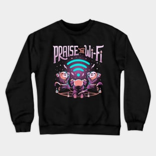 Praise the Wifi Funny Evil Worship Cats Crewneck Sweatshirt